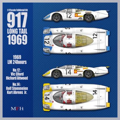 1/12 maquette en kit - Porsche 917 Long Tail Le mans 1969 #12 - #14 - model factory hiro K866 -